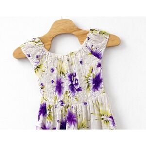 JACKPOT Maxi Dress Purple Hibiscus Smocked Bohemian Vacation Women's LXL